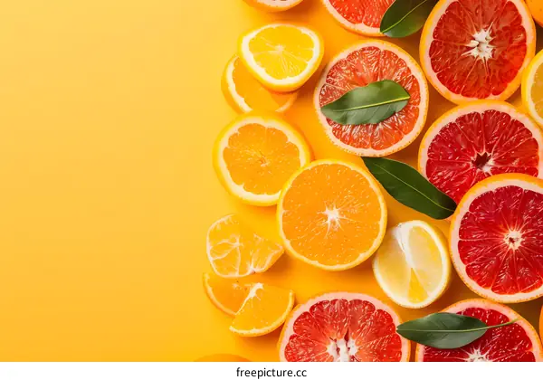 Fresh Citrus Fruits Slices on Yellow Background
