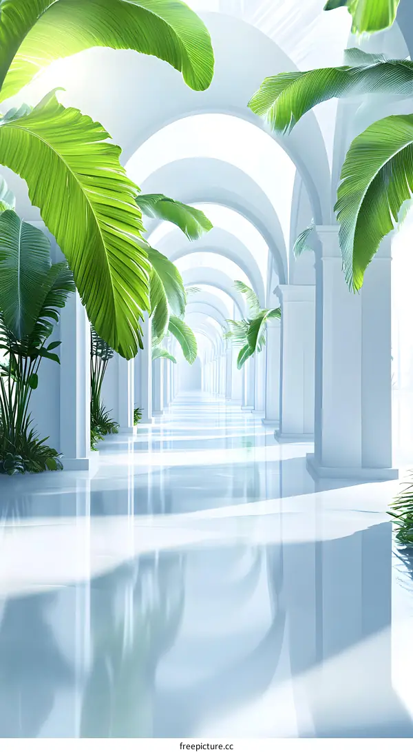 White Archway with Lush Green Tropical Plants