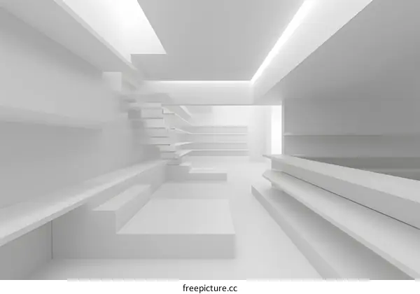Modern Minimalist Interior Design White Empty Room With Shelves