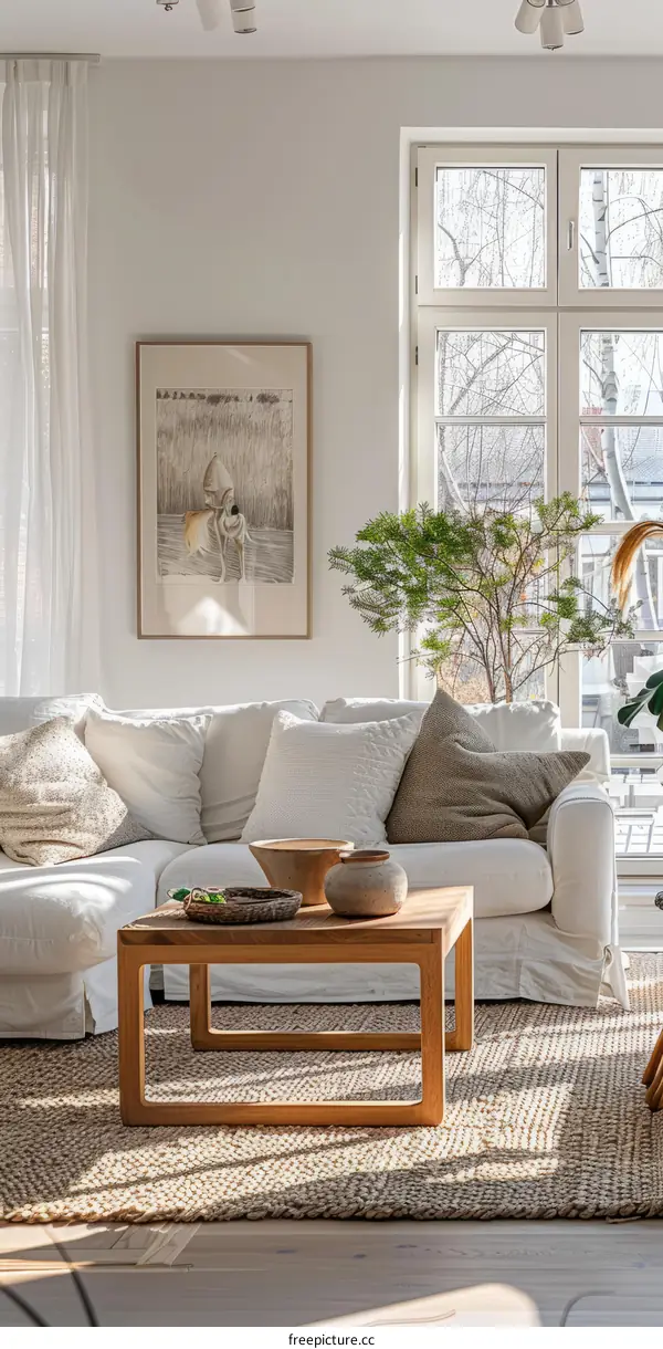Bright and Airy Scandinavian Living Room With Natural Elements