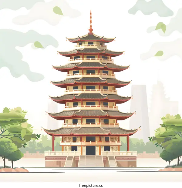 Traditional Chinese Pagoda Illustration