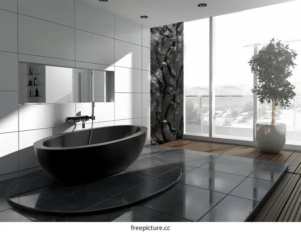Modern Black Oval Bathtub in a Contemporary Bathroom