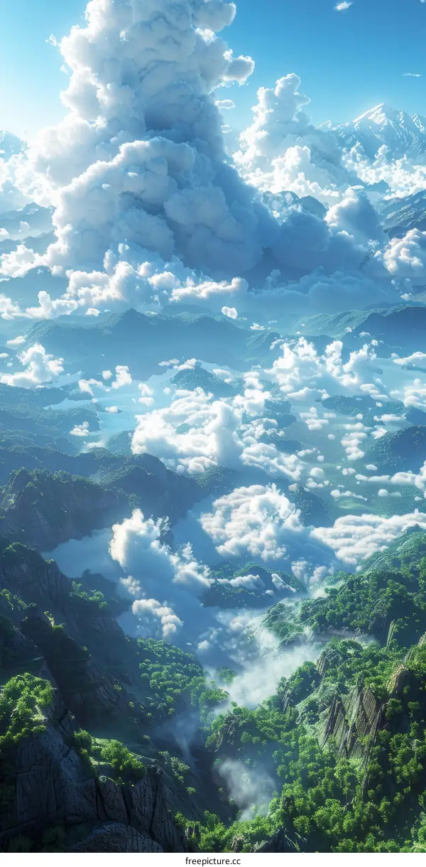 Verdant Mountains Cloaked in Misty Clouds