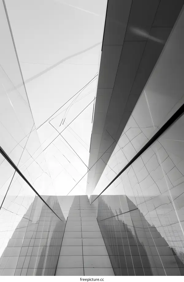 Abstract Architecture with Glass Facade and Geometric Patterns