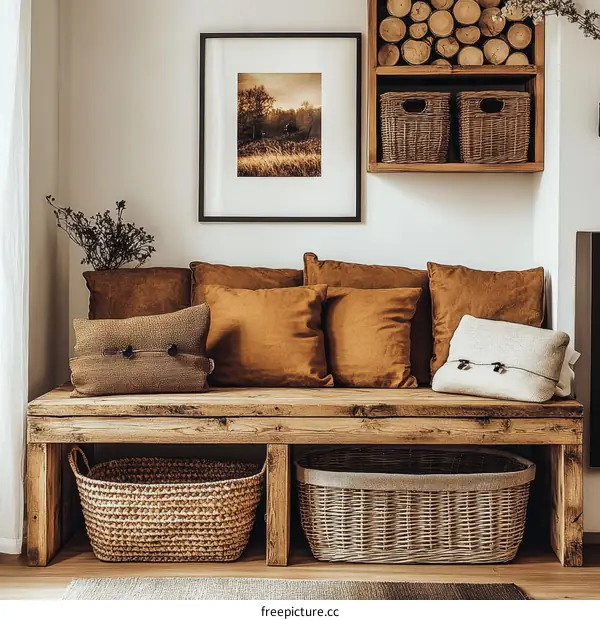 Rustic Entryway Bench with Warm Hues