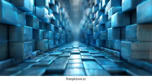 Surreal Futuristic Interior Hallway with Blue Lights