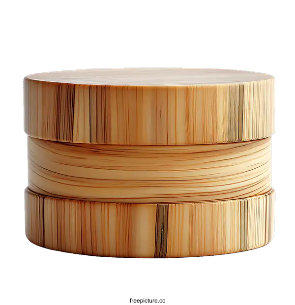 [Transparent Background PNG]Wooden Round Container with Natural Grain