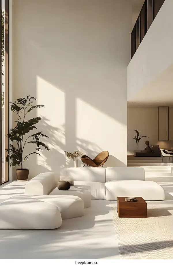 Modern Minimalist Living Room Interior Design with White Sofa and Natural Light