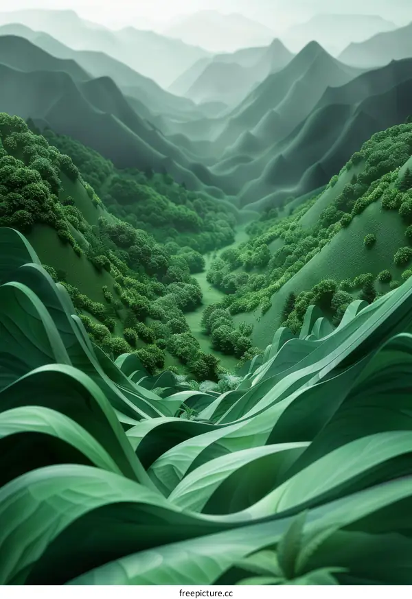 Serene Green Mountain Range with Lush Foliage