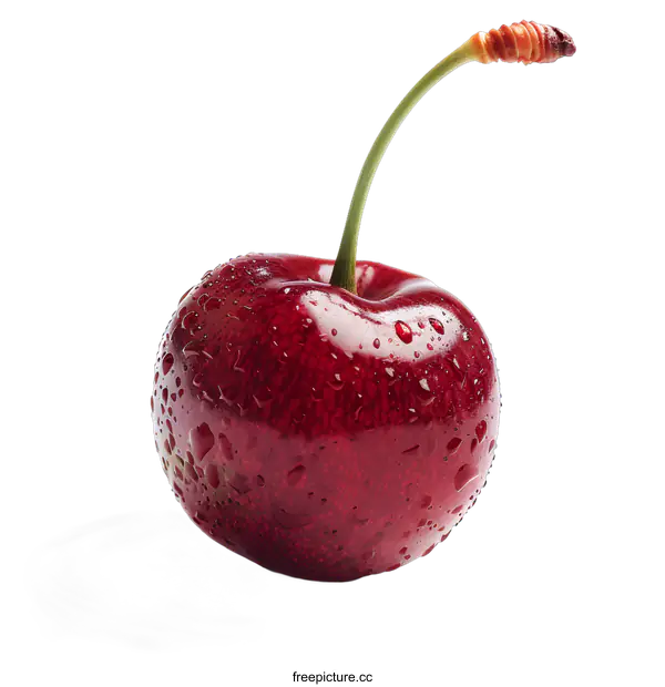 [Transparent Background PNG]Single fresh cherry with water drops