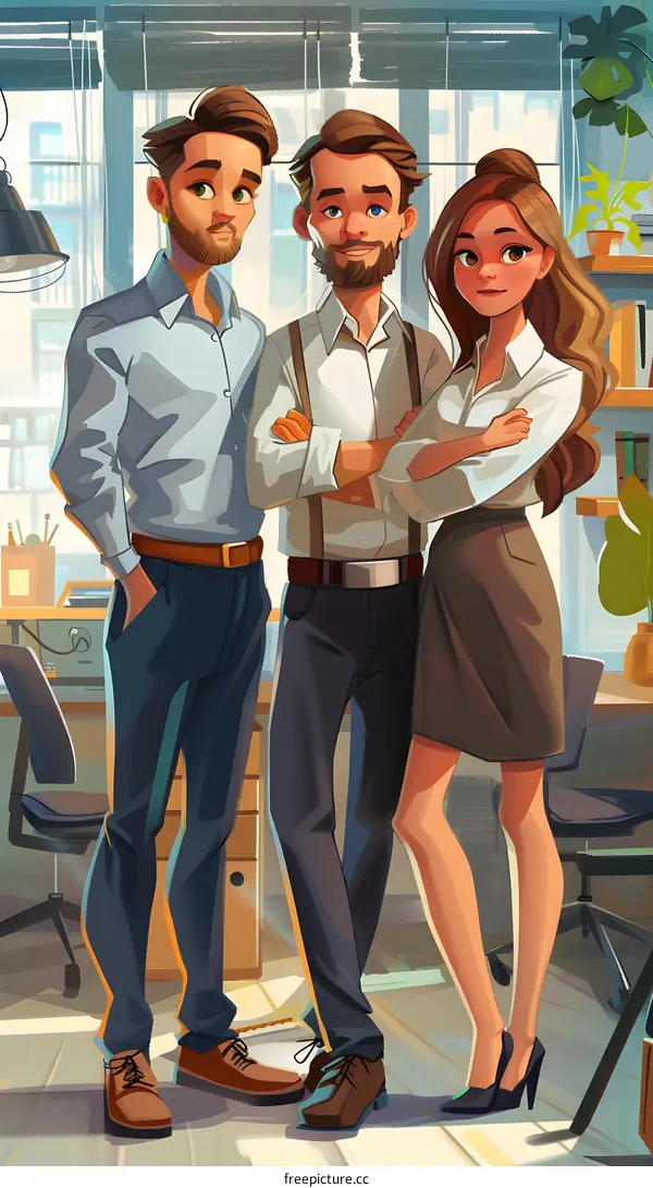 Three business people posing in an office