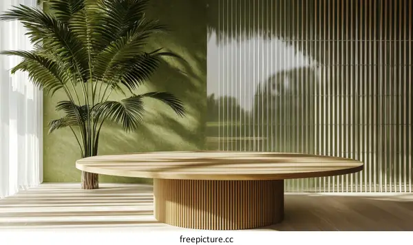 Modern Minimalist Wooden Round Table Interior Scene