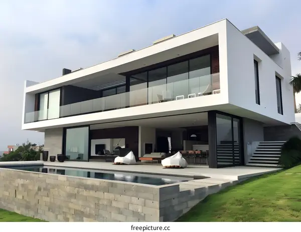Modern White House with Swimming Pool and Patio