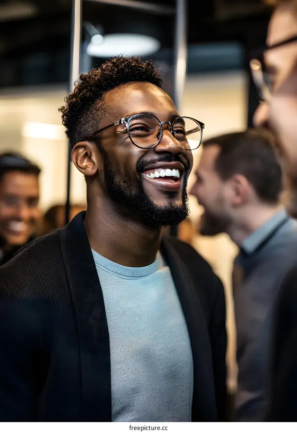 Smiling Man Wearing Glasses in a Black Jacket