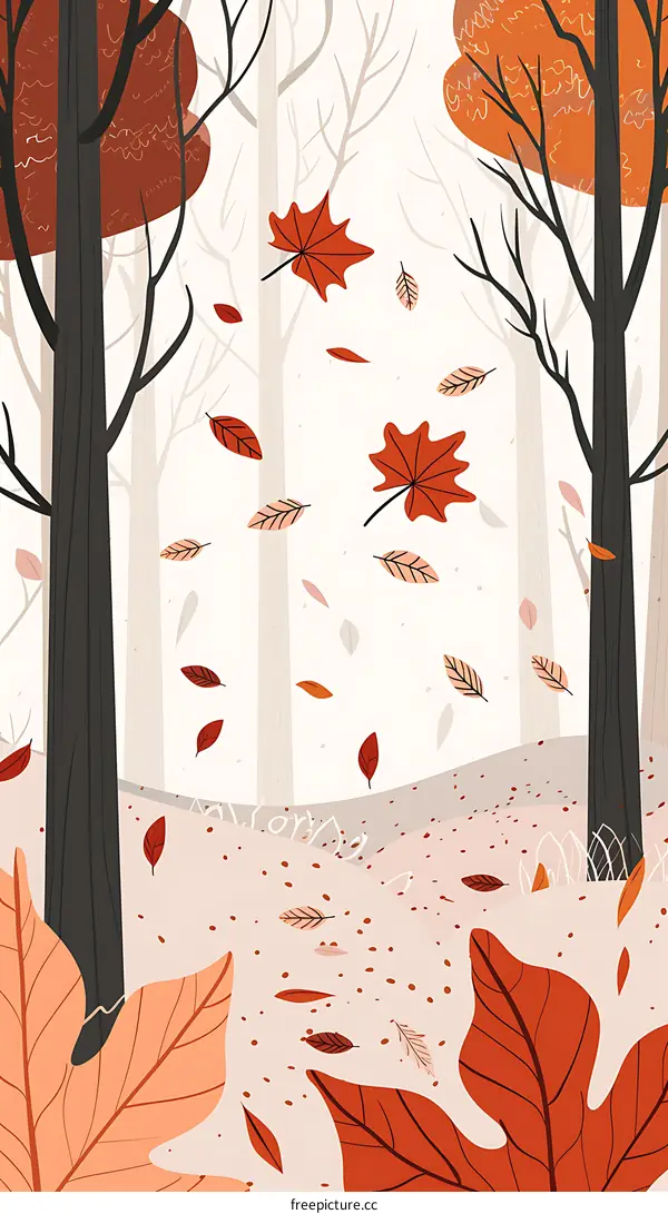 Autumn Leaves Falling in the Forest Illustration