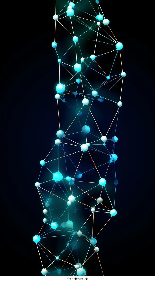 Blue and white glowing plexus structure with connected spheres