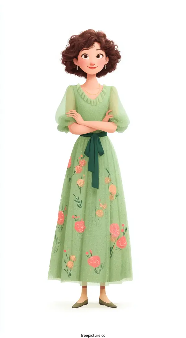 Elegant Woman in a Floral Dress Illustration