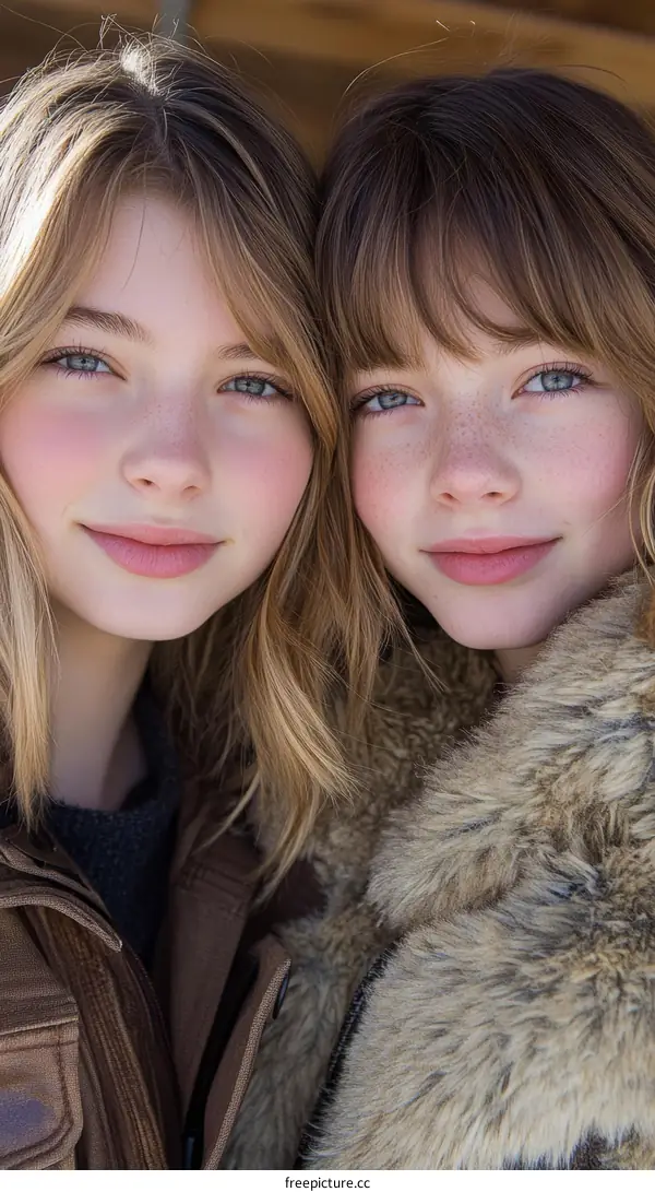 Closeup Portrait of Two Caucasian Teenage Girls