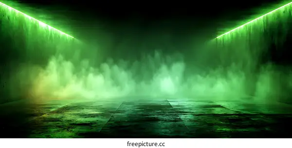 Neon Green Empty Grungy Concrete Tunnel