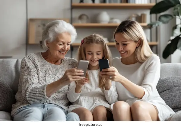 Three Generations Sharing a Mobile Phone