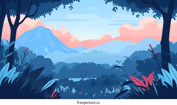 Blue Mountains Landscape Illustration