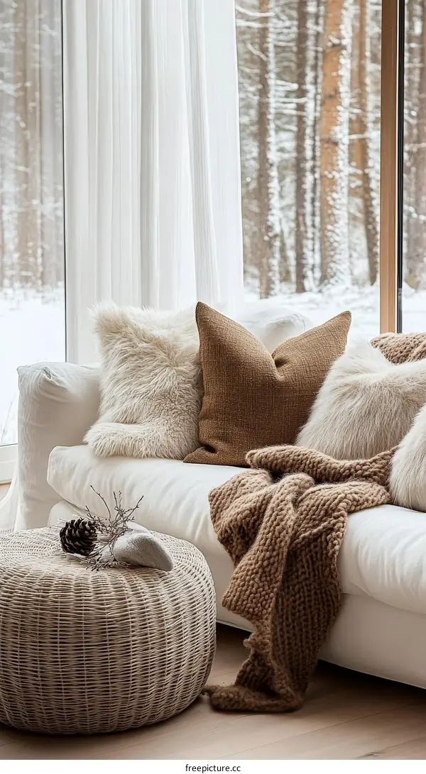 Cozy Winter Living Room with Natural Elements