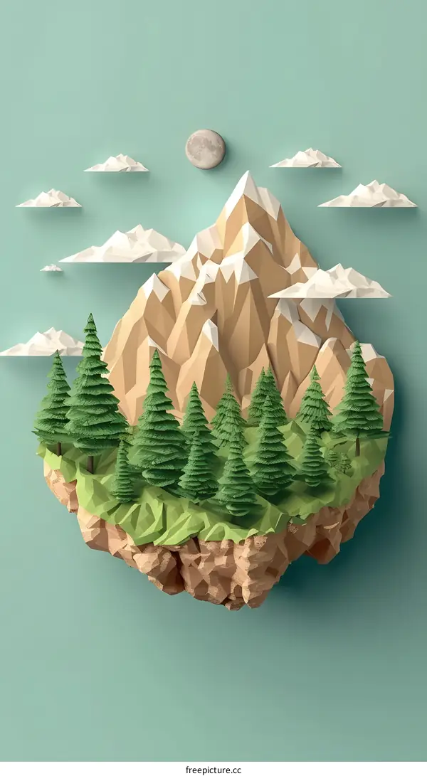 Low poly mountain island with pine trees