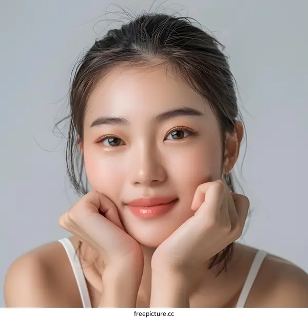 Beautiful Asian Woman Portrait with Soft Makeup