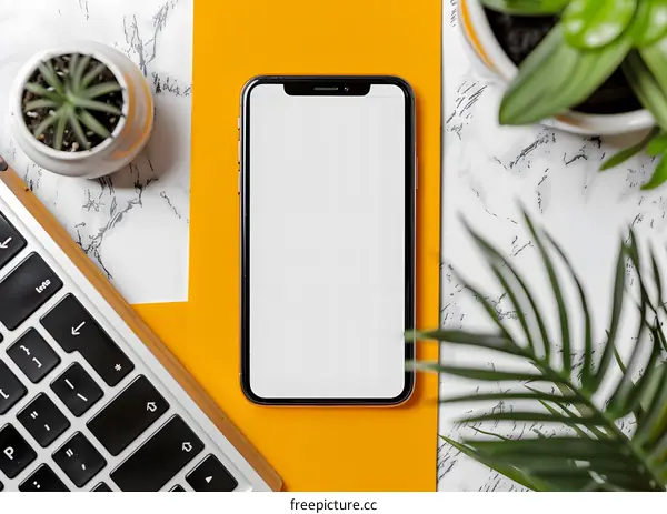 Phone Mockup with Yellow and White Background