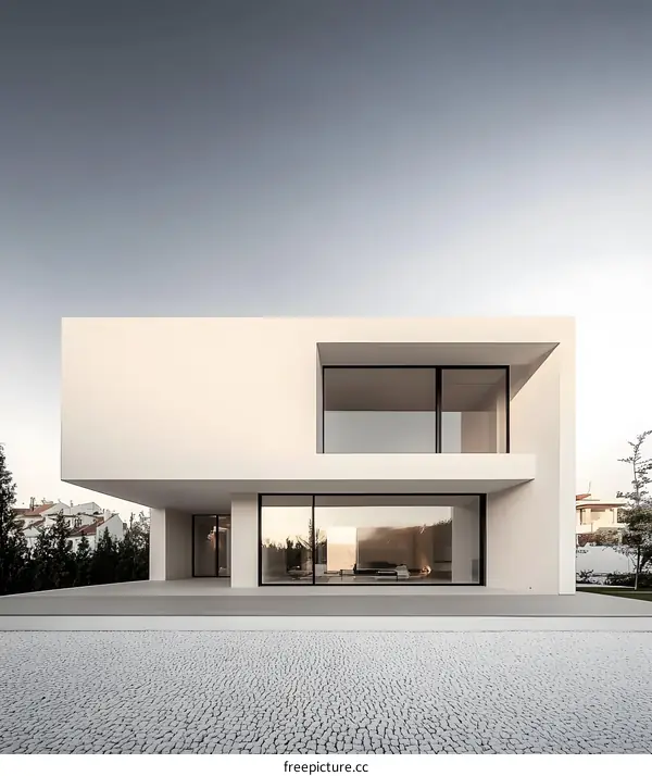 Modern Minimalist White House with Large Windows
