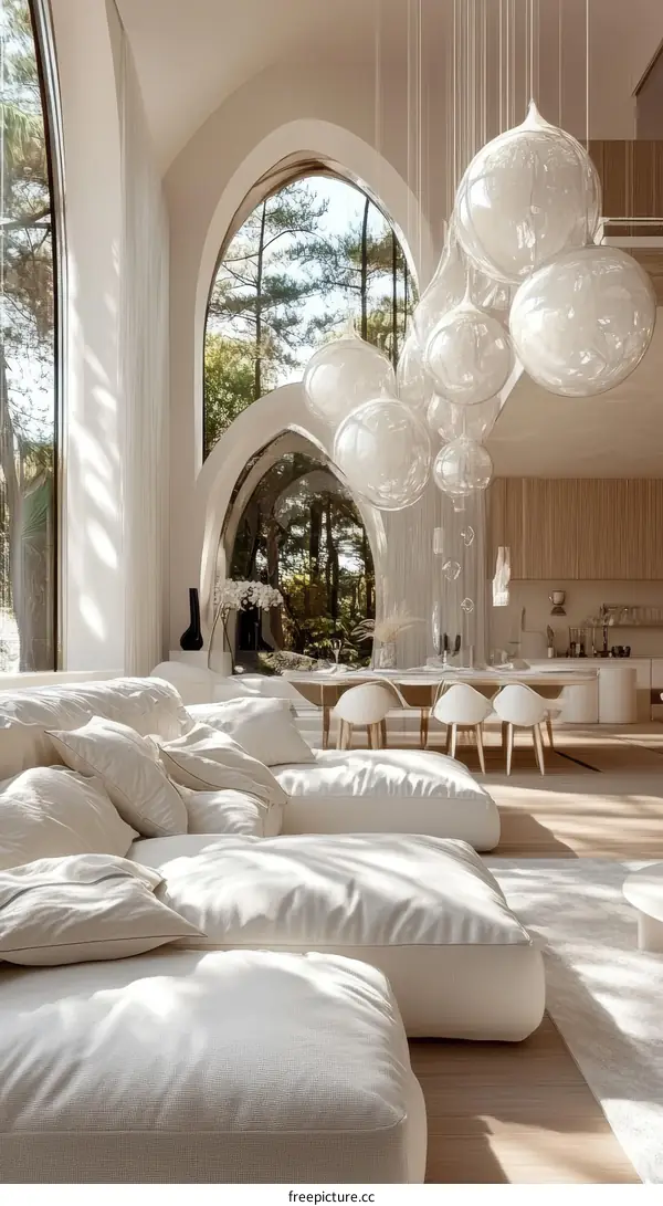 Modern Stylish Interior Design with Hanging Glass Balls