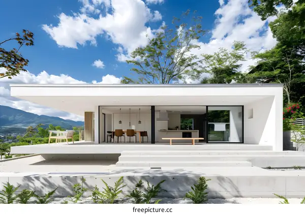 Modern White House with a Patio and Mountain View