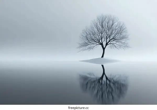 Lonely Tree in Foggy Landscape