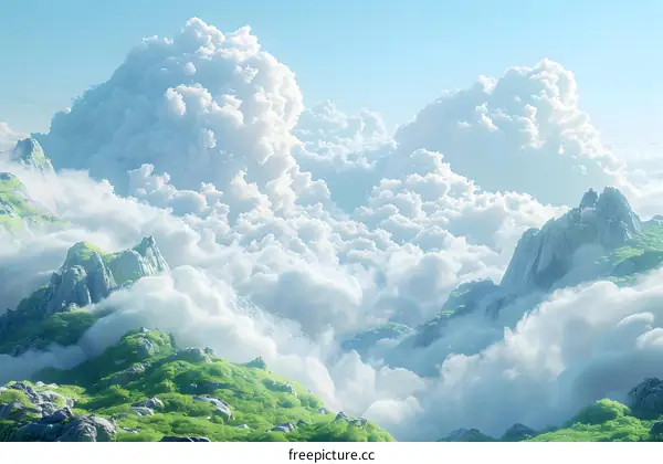 The mountains are shrouded in clouds and mist, and the scenery is beautiful