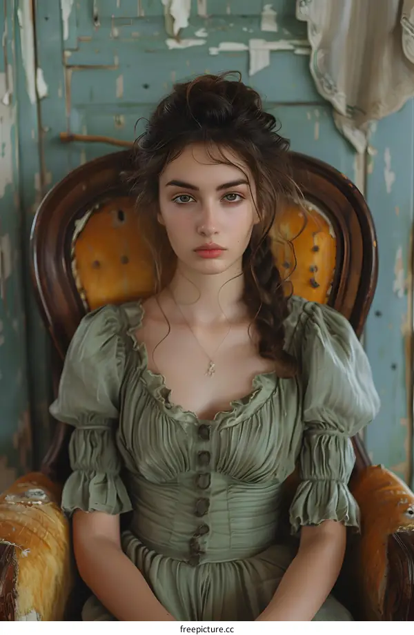 Portrait of a Young Woman in a Green Dress