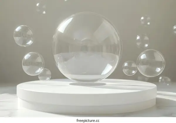 Floating Bubbles on a White Pedestal