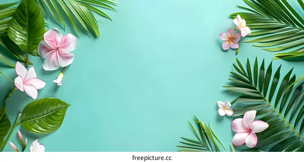 Tropical Floral Background With Green Palm Leaves