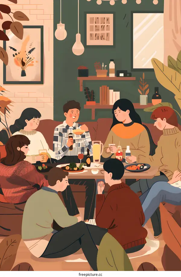 Friends Gathering at Home for a Meal and Drinks