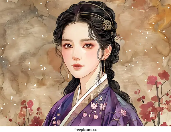 Portrait of a young woman in traditional Korean clothing