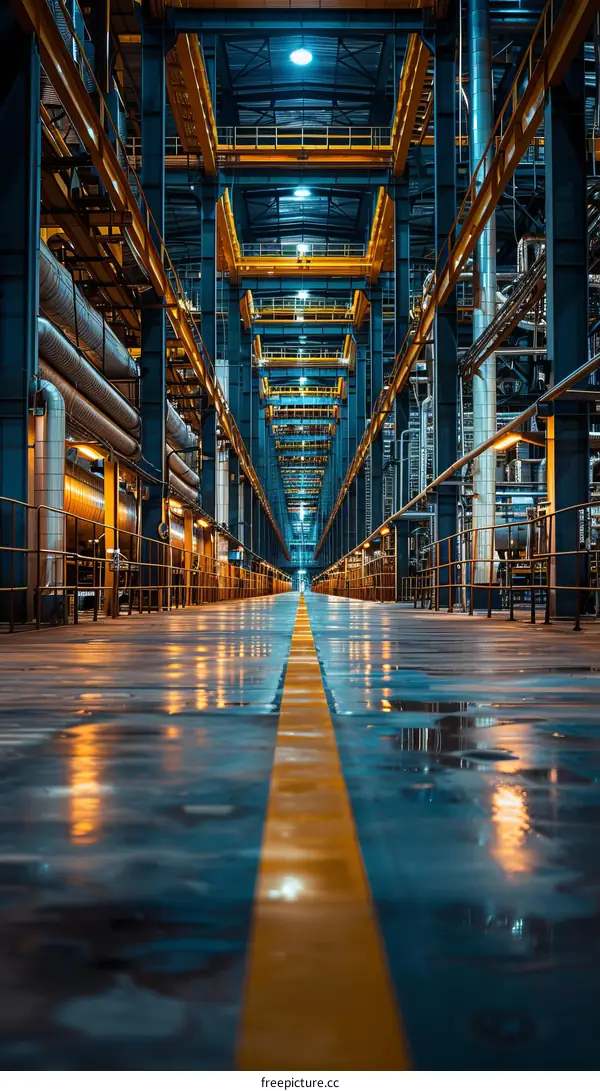An Empty Factory with Machinery and Perspective