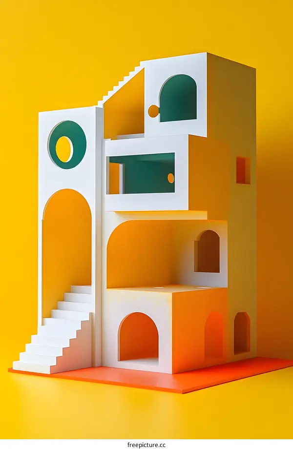 Abstract Building with Orange and Green