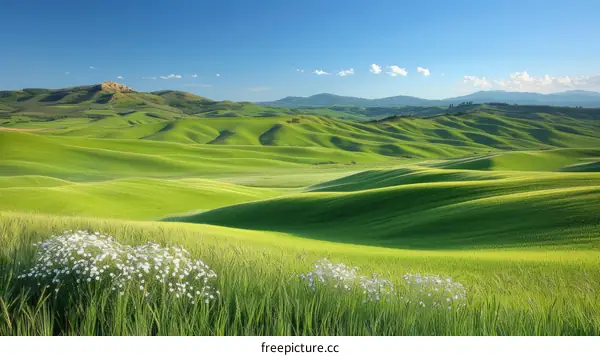 Green rolling hills of Tuscany Italy