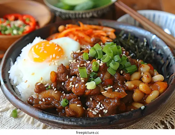 Korean Beef Rice Bowl with Egg and Kimchi
