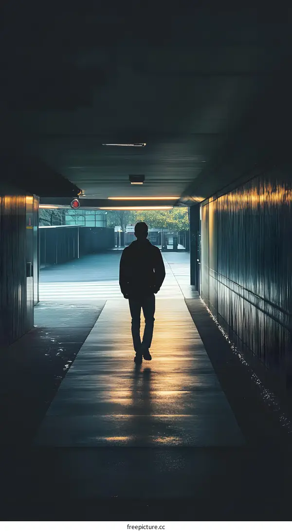 Man Walking Through A Tunnel In The City