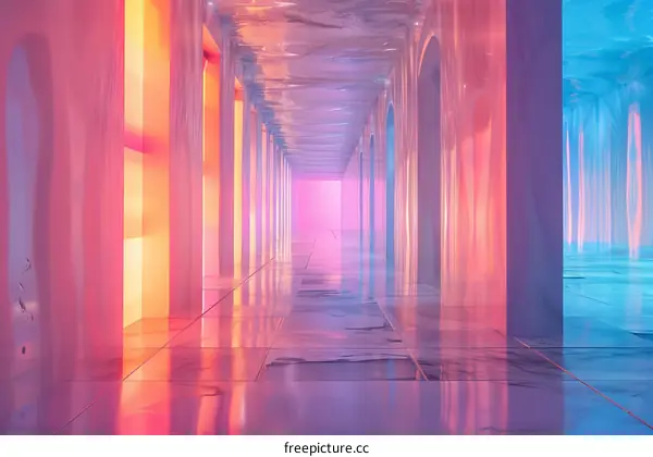 Liminal space with pink and blue neon lights