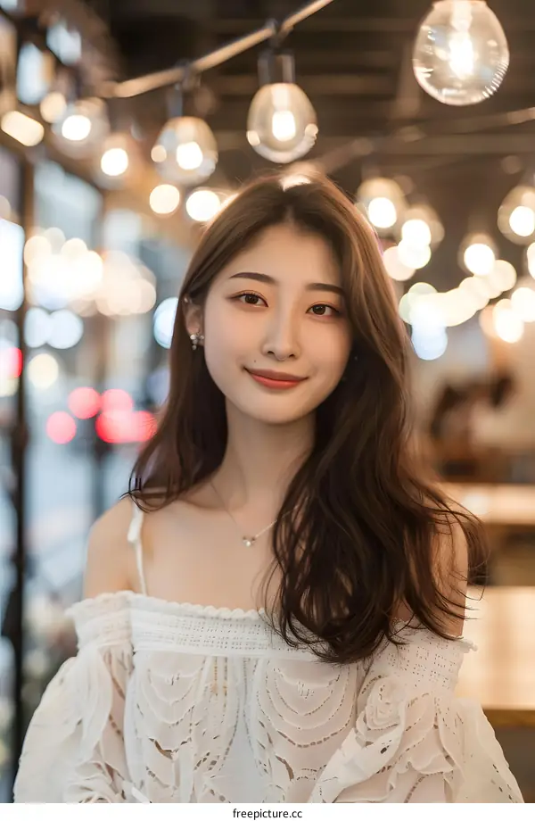 Beautiful Asian Woman in a White Dress