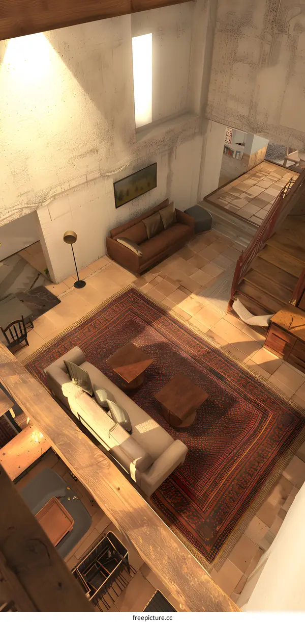 Modern Home Interior Design With Wooden Beams And Persian Rug