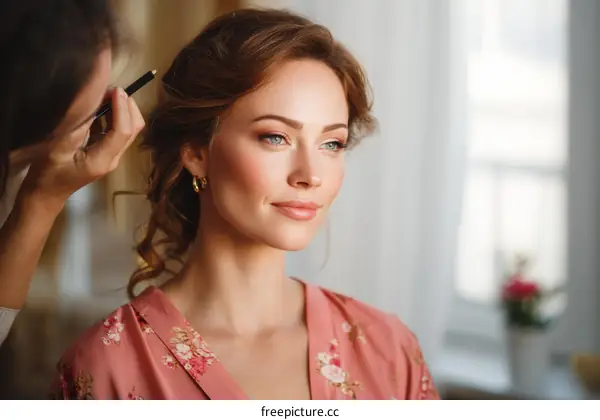 Makeup Artist Applying Makeup to Beautiful Woman