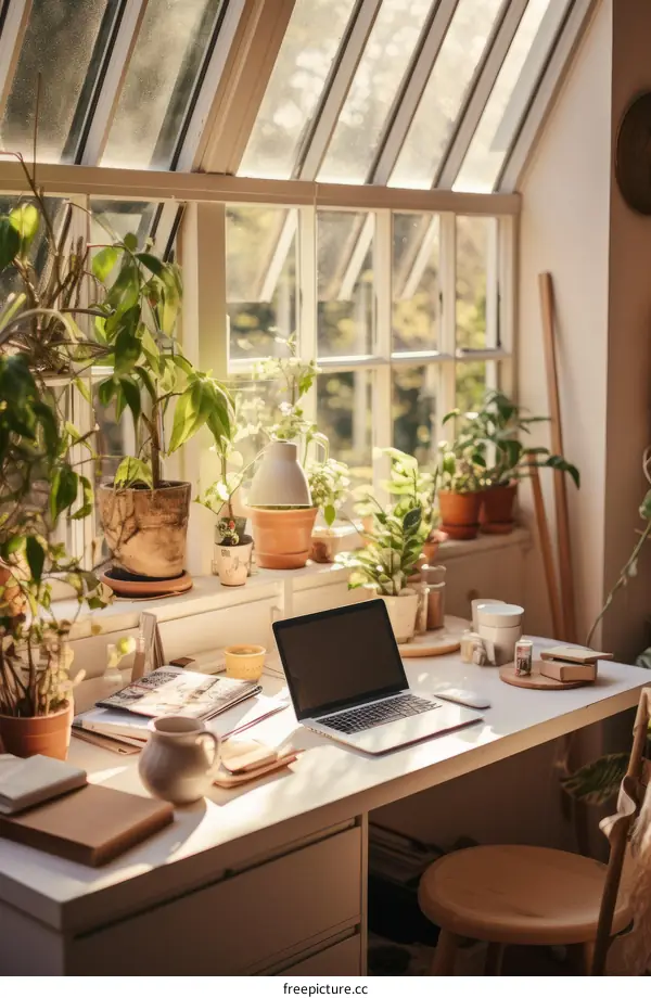 Indoor plants and a bright home office