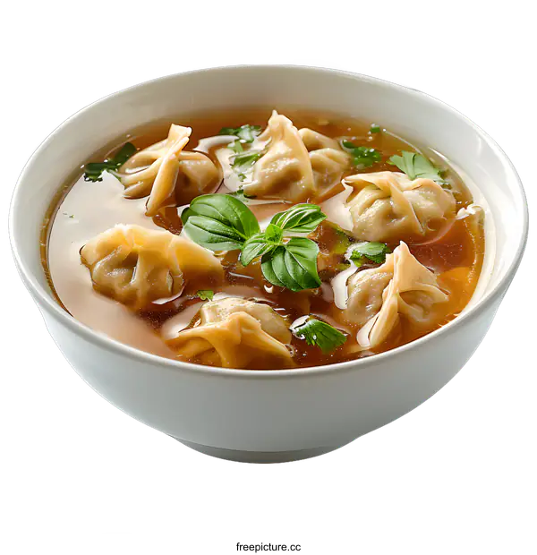 [Transparent Background PNG]Wontons in broth